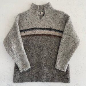 Fisherman Out Of Ireland Pure New Wool Chunky LS Pull Over Sweater Grey Brown M